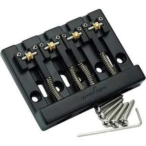 Bass Bridge, 4 String Bass Bridge with Solid Roller Saddle Adjustable  Part (GB406, Black)