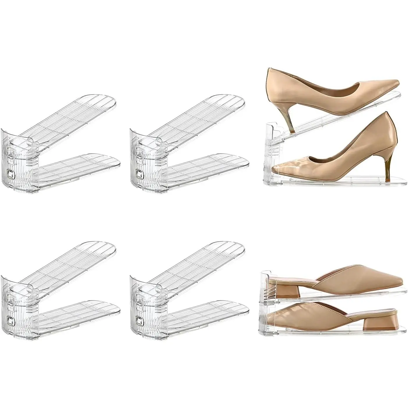 Shoe Stacker Shoe Rack Organizer for Closet Space Saver Storage Shoe Holder Organization (Transparent, 6 pack)
