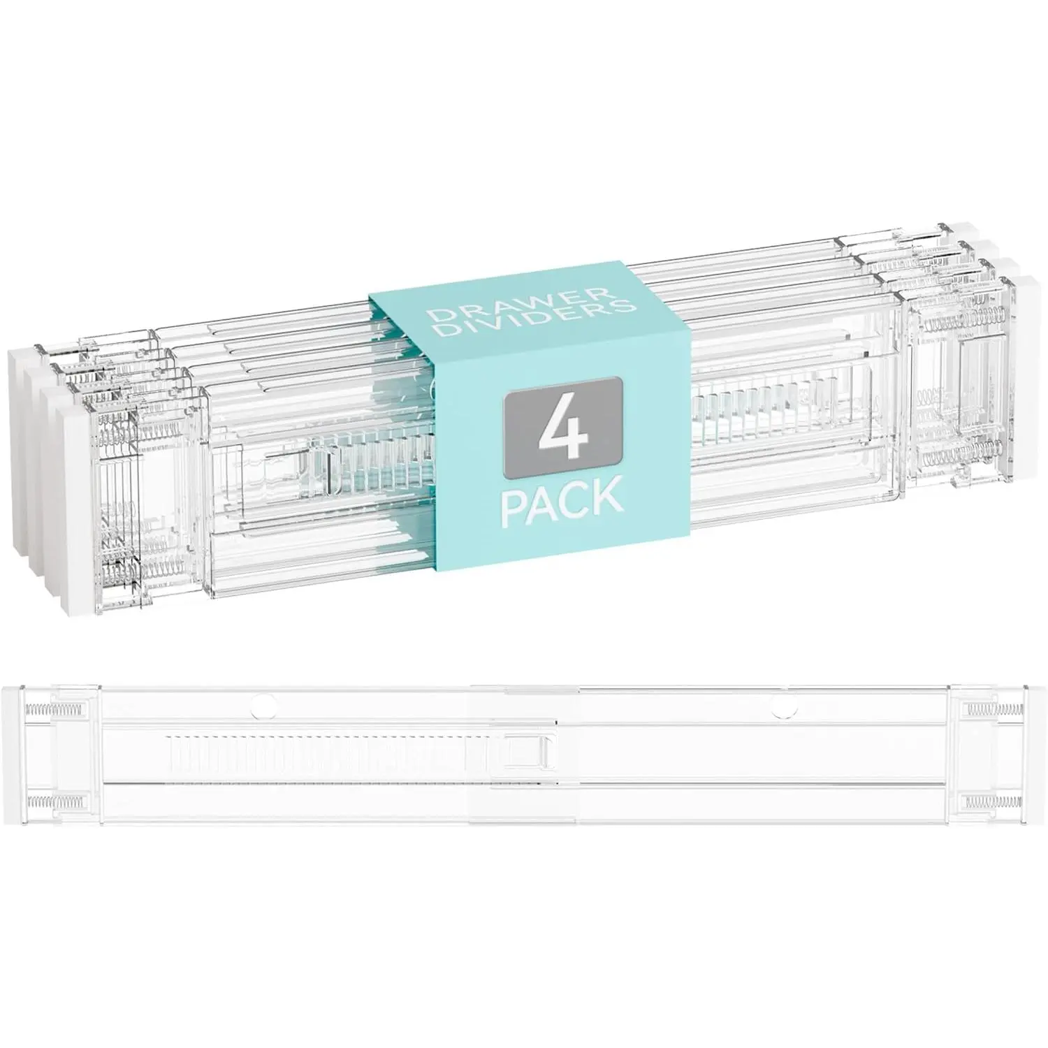 4 Pack 3.2 Inch Shallow  Drawer Dividers for Clothes -Expandable from 15-21''- Adjustable Drawer Dividers for  Clothing,Sock,Underwear,Clear in Drawer Separators for Dresser,Kitchen