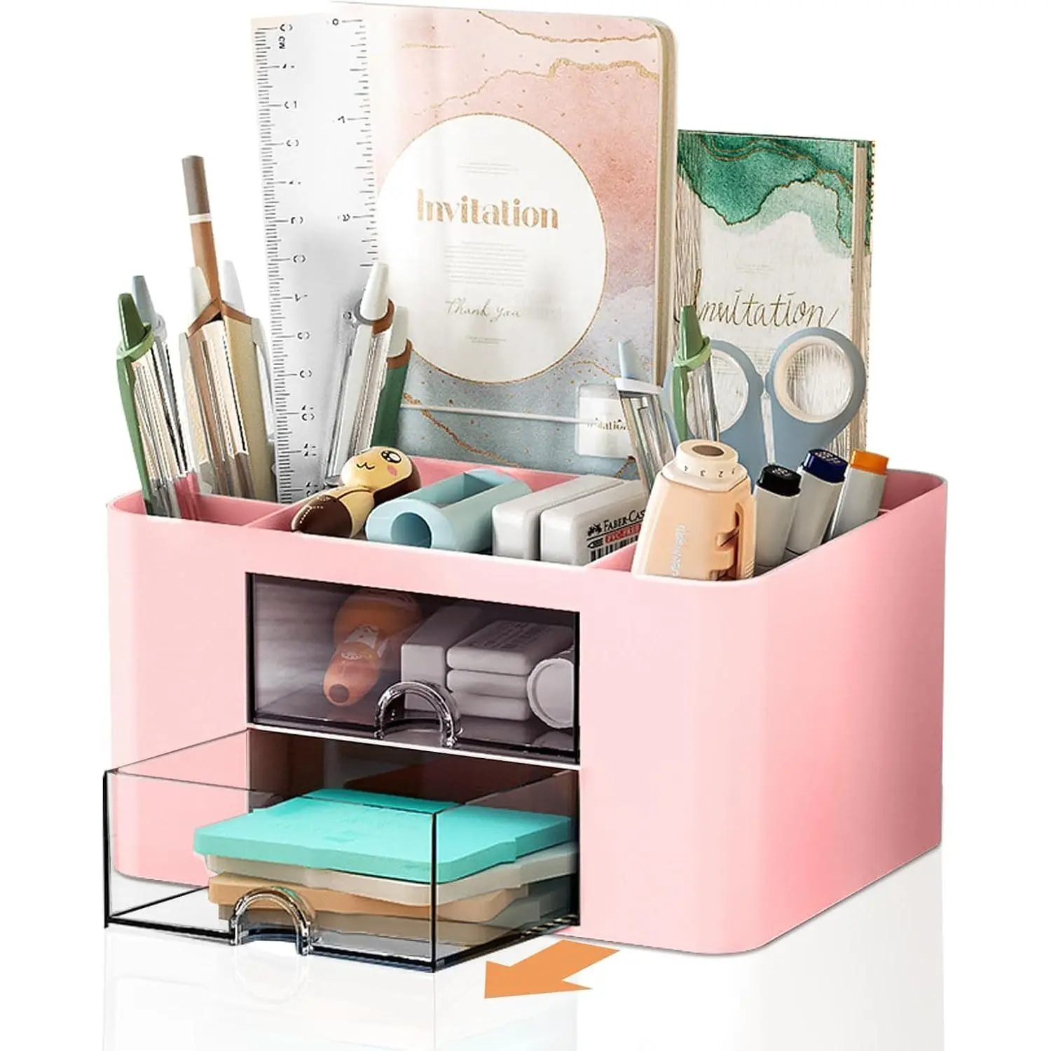 Stationary Organiser 7-Grid Desk Organizer with Drawer – Multifunctional Plastic Table Organizer & Pen Holder for School, Office, and  ()