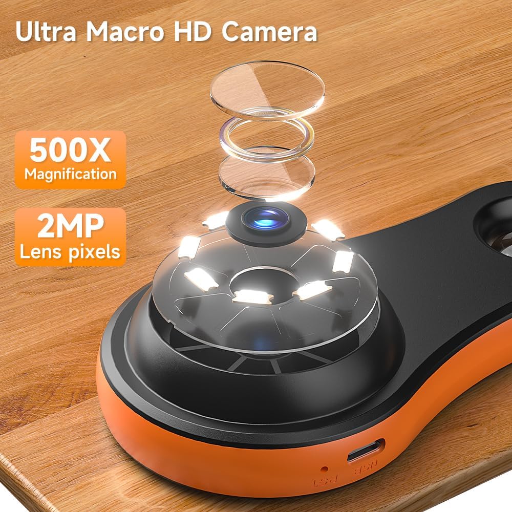 Digital Microscope Handheld 2.0 inch IPS Color Screen,Portable Digital Magnifying Glass,Marco Microscope for ,Built-in 8LED Lights,USB Compatible with PC Windows,  OS