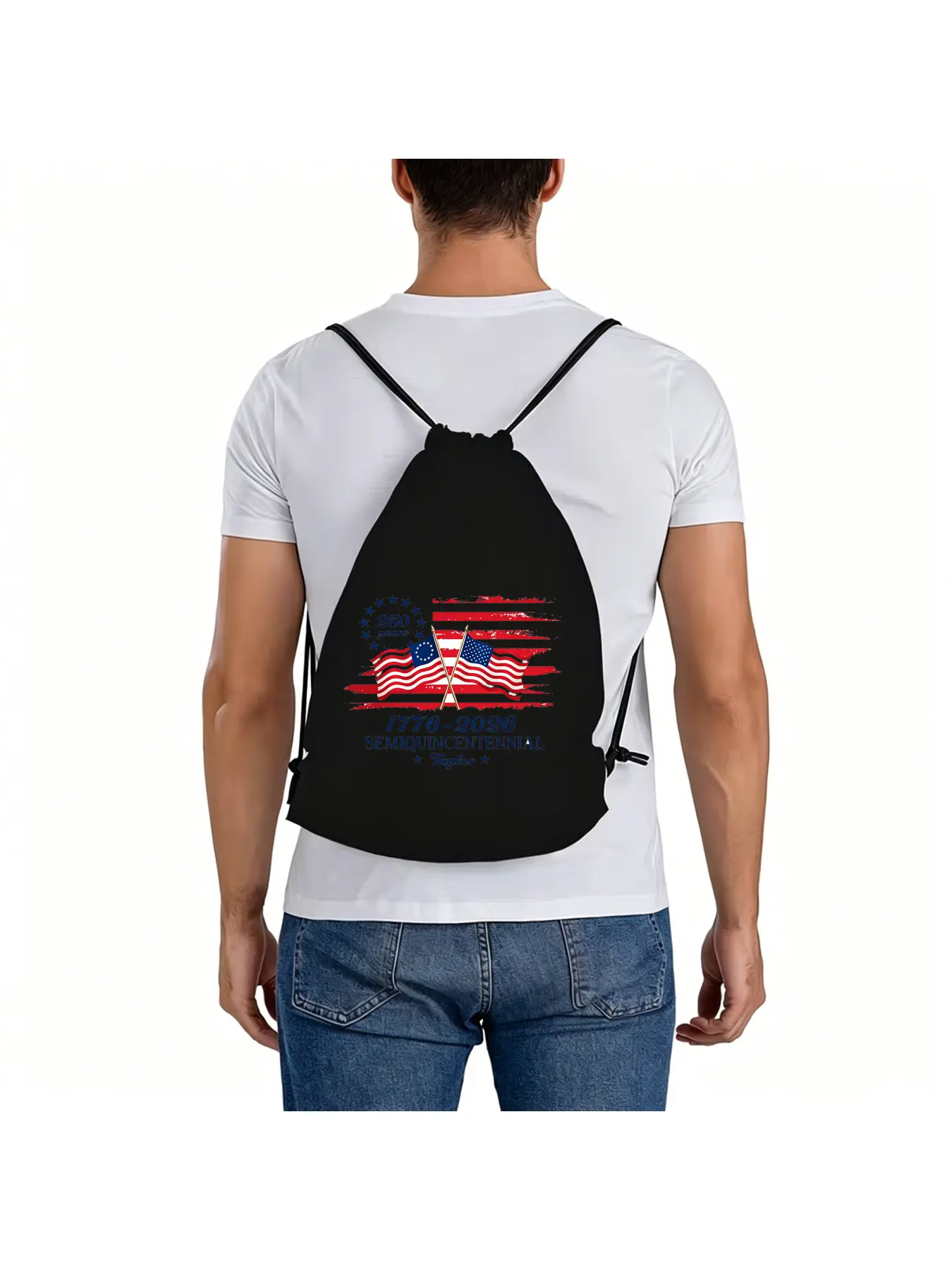 USA 250Th Anniversary Drawstring Backpack Patriotic American Flag Gym Bag 1776 2026 Lightweight Drawstring Bag Men Women Lightweight Gym Bag
