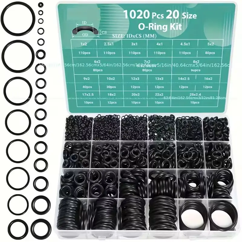 1020PCS O-rings, nitrile oil resistant rubber, available in 20 sizes for high-pressure cleaning machines, pneumatic tools, automotive gaskets, and seals