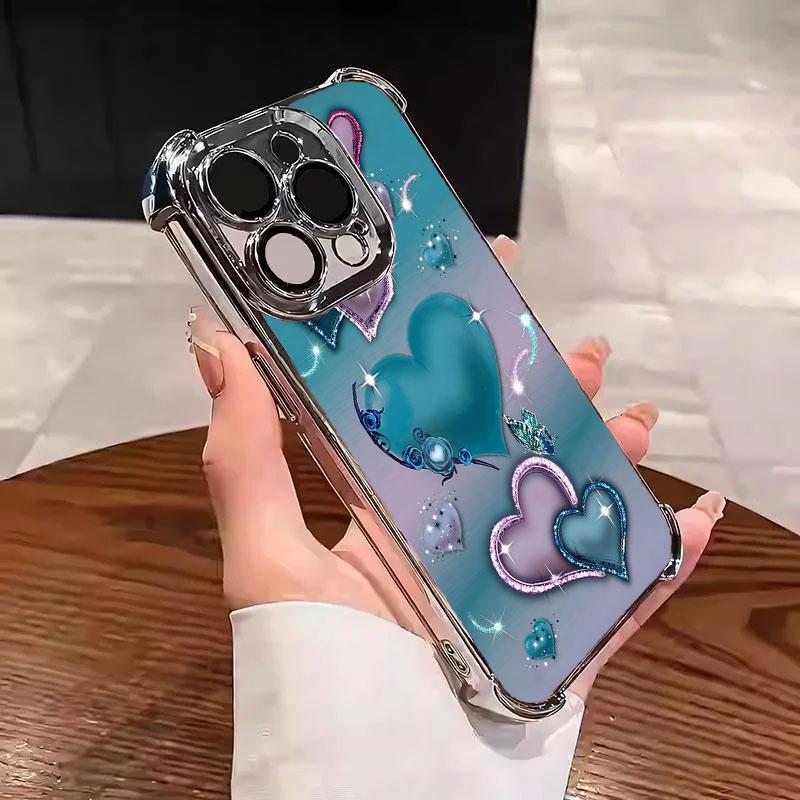 Heart Pattern Phone Case, Anti-drop Cellphone Protective Case, Total Protective Shockproof Mobile Phone Cover for iPhone 11 12 13 14 15 16 17 Pro Max/Pro/Plus/Air, Phone Decoration # IPAX1.