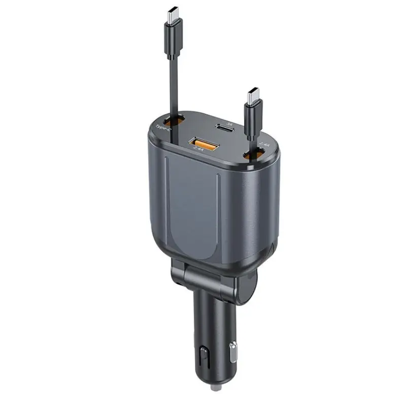 Ohlpro 4 in 1 Fast Car Charger, 60w Multi-Port Rapid Charging Adapter, 80cm Retractable Cable, PD Qc3.0 Compatible, All Vehicle Types