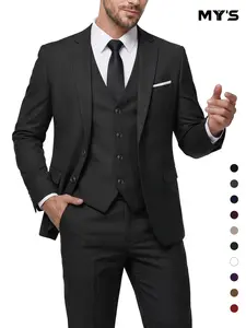 MY'S Men's 3 Piece Slim Fit Suit Set with Tie, 2 Button Blazer Jacket Vest & Pants, Business Wedding Party Prom Suit for Men