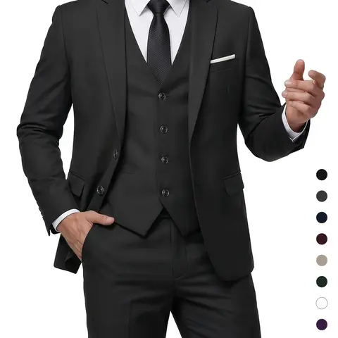 MY'S Men's 3 Piece Slim Fit Suit Set with Tie, 2 Button Blazer Jacket Vest & Pants, Business Wedding Party Prom Suit for Men