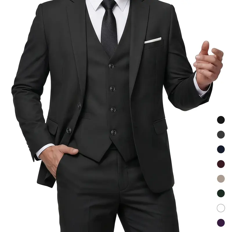 MY'S Men's 3 Piece Slim Fit Suit Set with Tie, 2 Button Blazer Jacket Vest & Pants, Business Wedding Party Prom Suit for Men