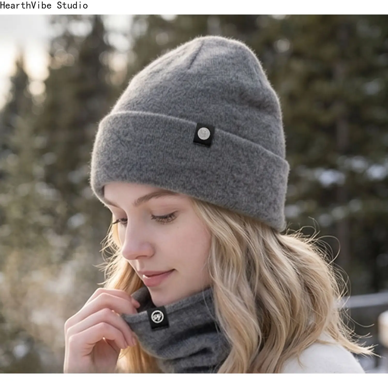 Men's & Women's 2-Piece Cold Weather Soft Knit Warm Thermal Set Pack, Cozy Cuff Skull Cap & Neck Warmer Snood Sports & Outdoor Headwear