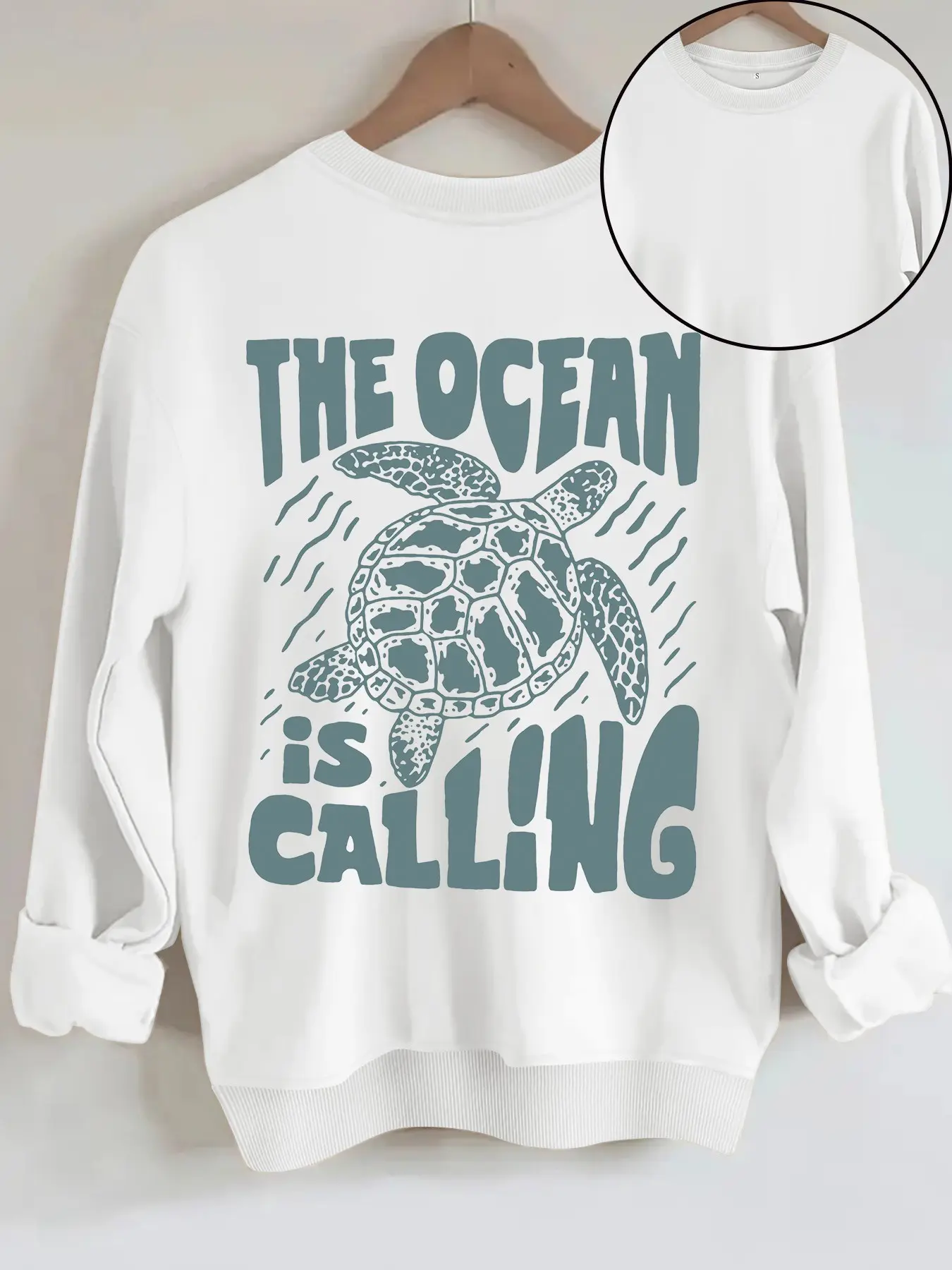 Women's Casual Round Neck Fleece Sweatshirt, Turtle Pattern, Four-Season Fashion Top, Comfortable Daily Wear