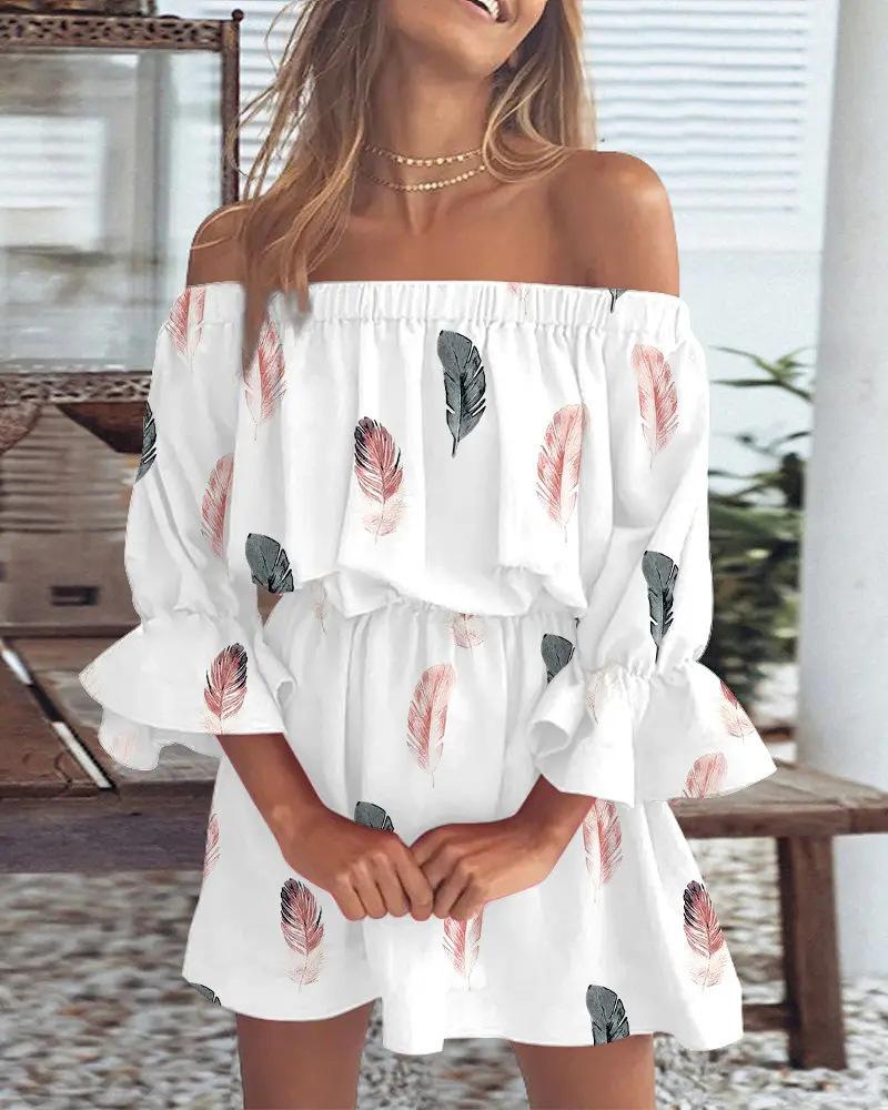 Fashion Shoulder Print Dress Women's Clothing