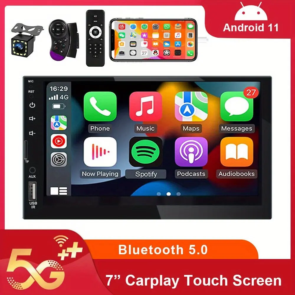 7 Inch 2Din Car Stereo Touch Screen Radio, Support USB AUX Input, Comes with Rear View Camera, Multifunctional Vehicle Media Player for Most Double Din Modified Car Audio Upgrade