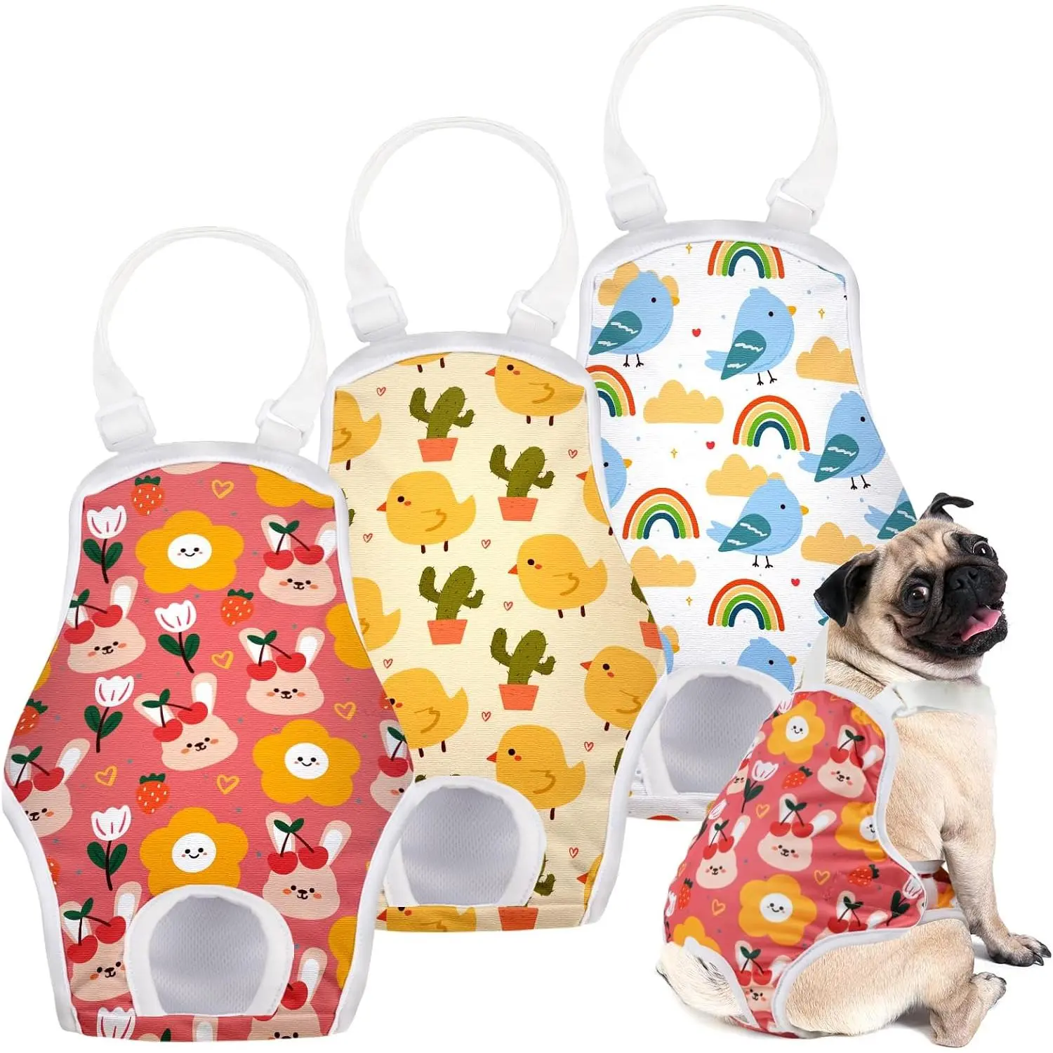 Diaper Onesie Sanitary Pantie with Adjustable Suspender Washable  Period Panties Doggie Diapers  Underwear Female Dogs Diapers for Heat (, XS/S)