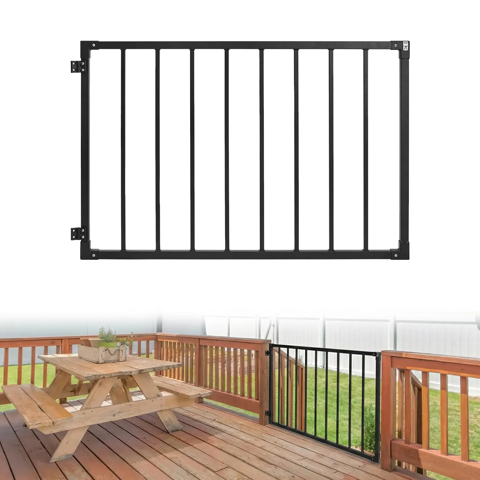 GAOMON Heavy Duty Steel Deck Gate Kit with Adjustable Width and 32-32.5" Height, Featuring Self-Closing Hinges and Latch, Durable Anti-Rust Fence Gate for Railings, Patios, Yards, Porches, Gardens, and Stairs
