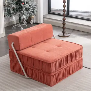Orange Chenille 36.61"L*36.61"W*25.18"H Modular Convertible Sofa Bed, Foam Spring Non-Slip Foldable Futon, Space Saving Combinable Single Couch for Apartment Living Room Home Office
