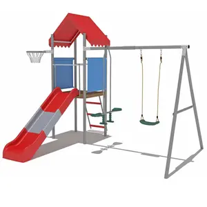 Heavy-Duty Kids Outdoor Playset – Metal Swing Set with Slide, Treehouse Platform, Basketball Hoop, Pendulum Swing – Backyard Playground Equipment – Durable Play and Slide Combo