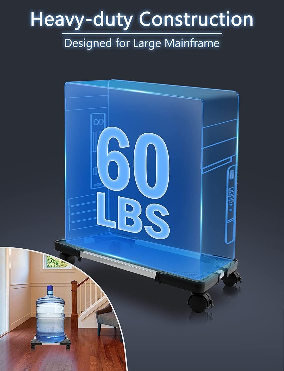 Computer Tower Stand, PC Stand, Adjustable Mobile CPU Stand with Rolling Wheels, PC Tower Stand for Floor Carpet Gaming PC Case, PC Riser for Gamers and Students