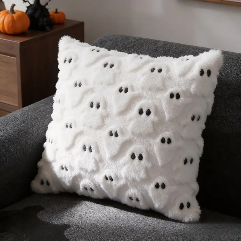 Cute Halloween Ghost Pillowcase—A Textured Ghost Pillow Perfect for Sofas, Beds, and Living Rooms; Cozy and Spooky Home Decor for the Season; Great for Halloween Parties