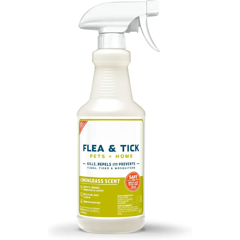 Flea, Tick & Mosquito Spray for Pets and Home with Natural Essential Oils - Killer, Control, Prevention, Treatment - Lemongrass 16 oz