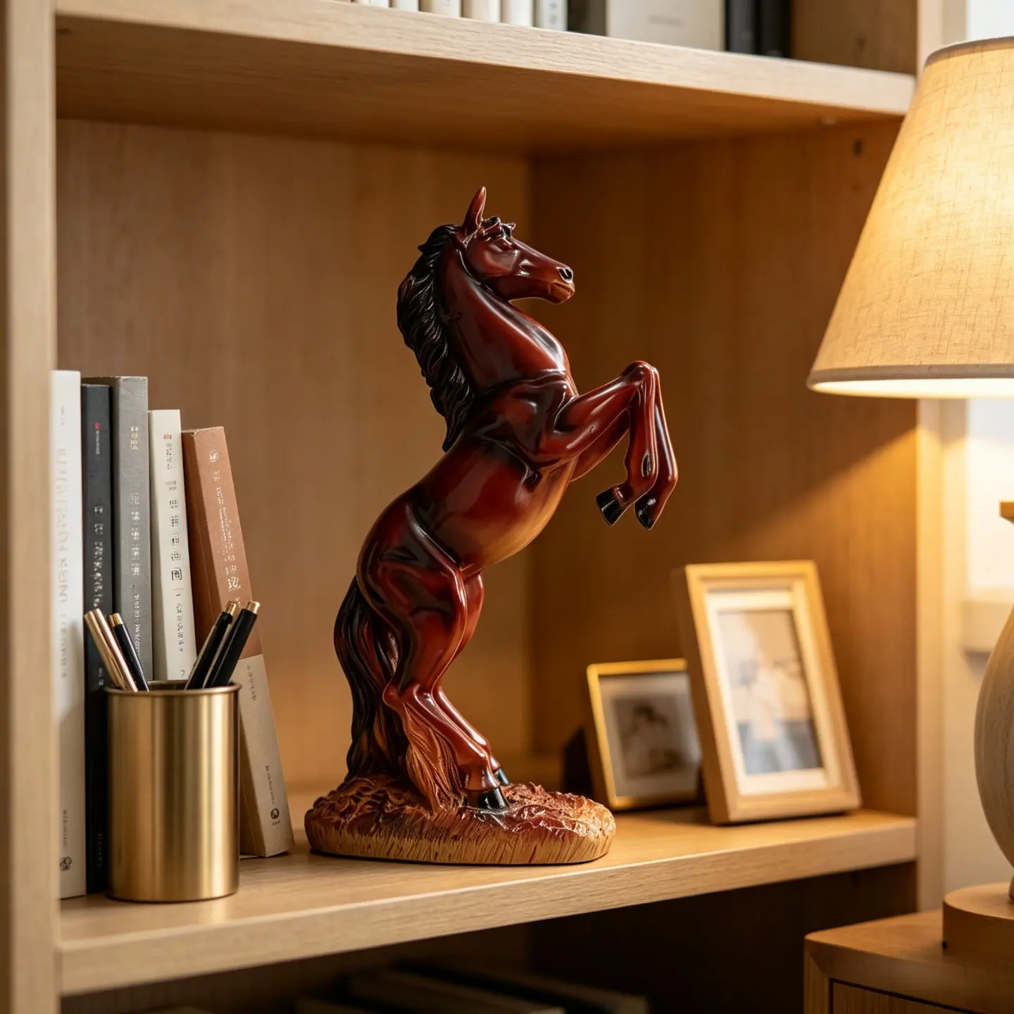 Retro Red Rearing Horse Resin Figurine Hand Painted Animal Sculpture Vintage Home Office Desktop Shelf Decor Feng Shui Lucky Success Craft Ornament Gift For Men Entrepreneur