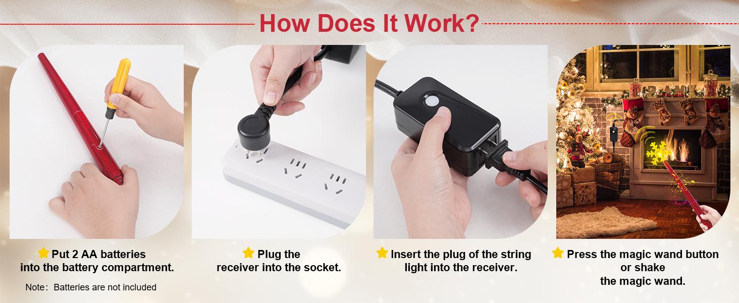 Wireless Remote Control Outlet Magic Wand Christmas Light with Music Light Switch for Christmas Tree Snowflake Ornaments Red Decor Ideal for Holiday Celebrations Led Lantern Decoration Magical