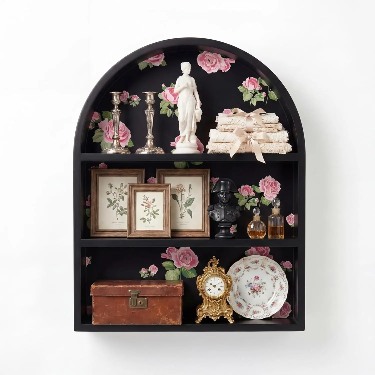Gothic Perfume Display Shelf - Black Arched Wall Shelf, Vintage Floating Shelves for Crystal & Trinkets, Wood Home Decor Organizer for Bedroom, Vanity & Bathroom (15 Inch)
