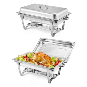 High-Quality Buffet Chafing Dish Set – 8QT Stainless Steel Rectangular Warmers with Lids & Folding Stands – For Parties, Weddings, Catering Events, Banquets – Gold Finish, Set of 2 or 4-party gift