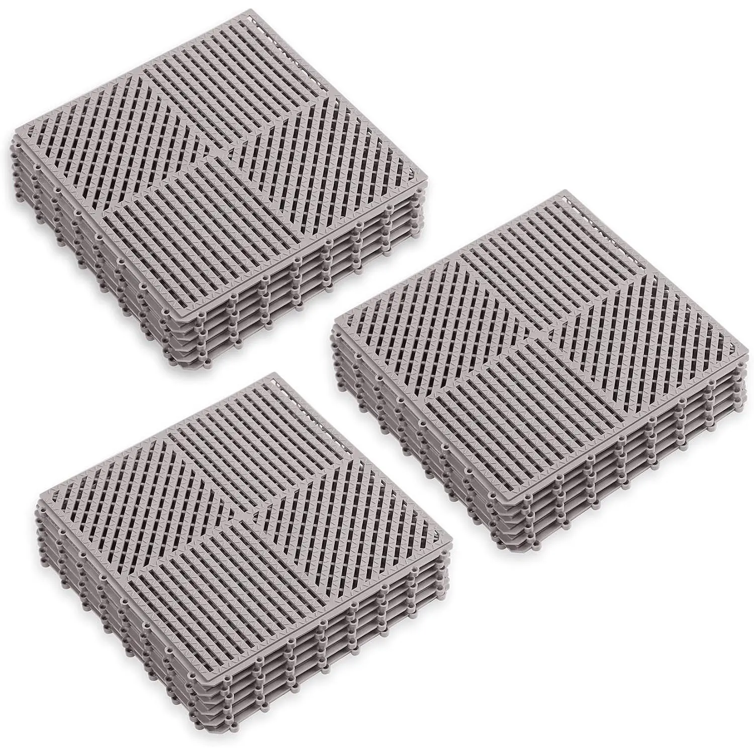 18-Pack Modular Interlocking Rubber Floor Tiles with Drainage Holes (12" L×12" W×0.4" Th, Gray) for Swimming Pool, Shower, Hot Tub, Deck, Basement Concrete Floors – Pet-Friendly Outdoor/Indoor Use