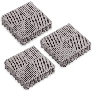 18-Pack Modular Interlocking Rubber Floor Tiles with Drainage Holes (12" L×12" W×0.4" Th, Gray) for Swimming Pool, Shower, Hot Tub, Deck, Basement Concrete Floors – Pet-Friendly Outdoor/Indoor Use