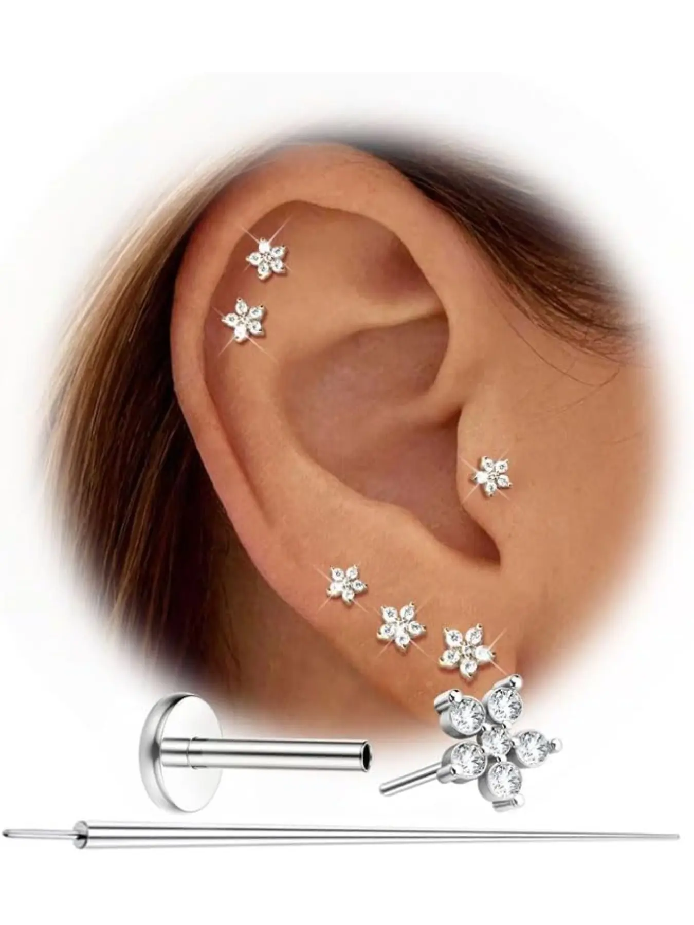 20g Threadless Flat Back Earrings Studs, Hypoallergenic 316L Stainless Steel, 14k Plated, Tragus Medusa Helix Labret Lip Nostril, Forward Helix Earrings