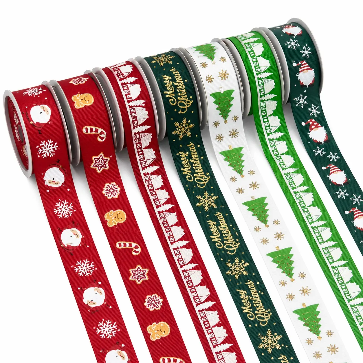 Christmas Ribbon Thin Holiday Ribbon Set in Red, Green, White Color 7 Rolls 70 Yards Perfect for Gift Wrapping, Xmas Wreath Decor, Garlands, and Holiday Crafts