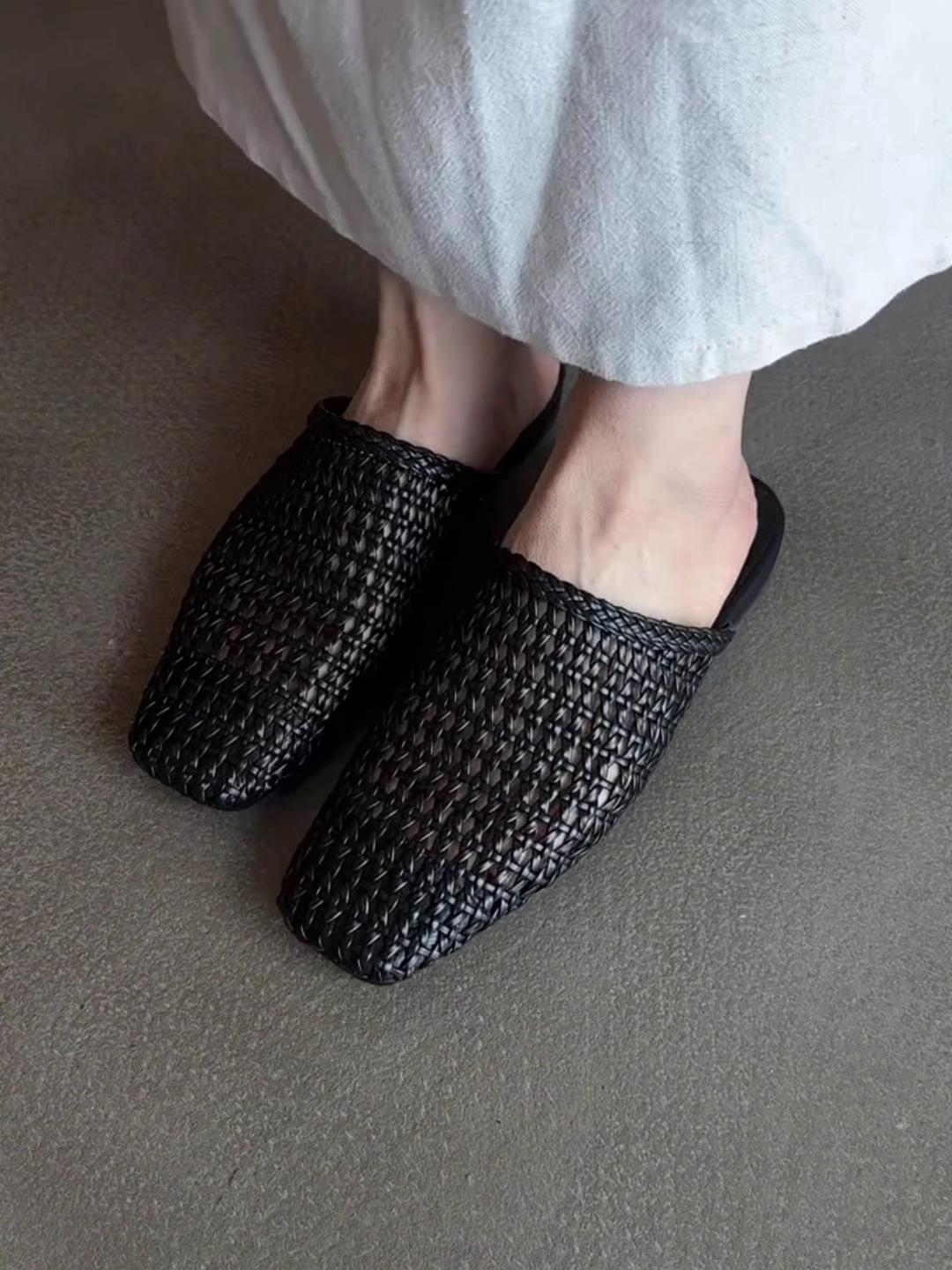 Woven Hollowed-Out Closed-Toe Mule Sandals for Women