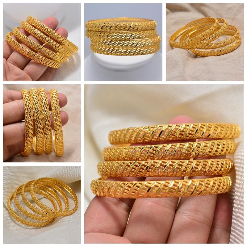 4pcs Baby Dubai Bracelet Gold Color small  Bangles For  Baby Chind Arab Bracelets Middle Eastern African Fashion Metal Bangles