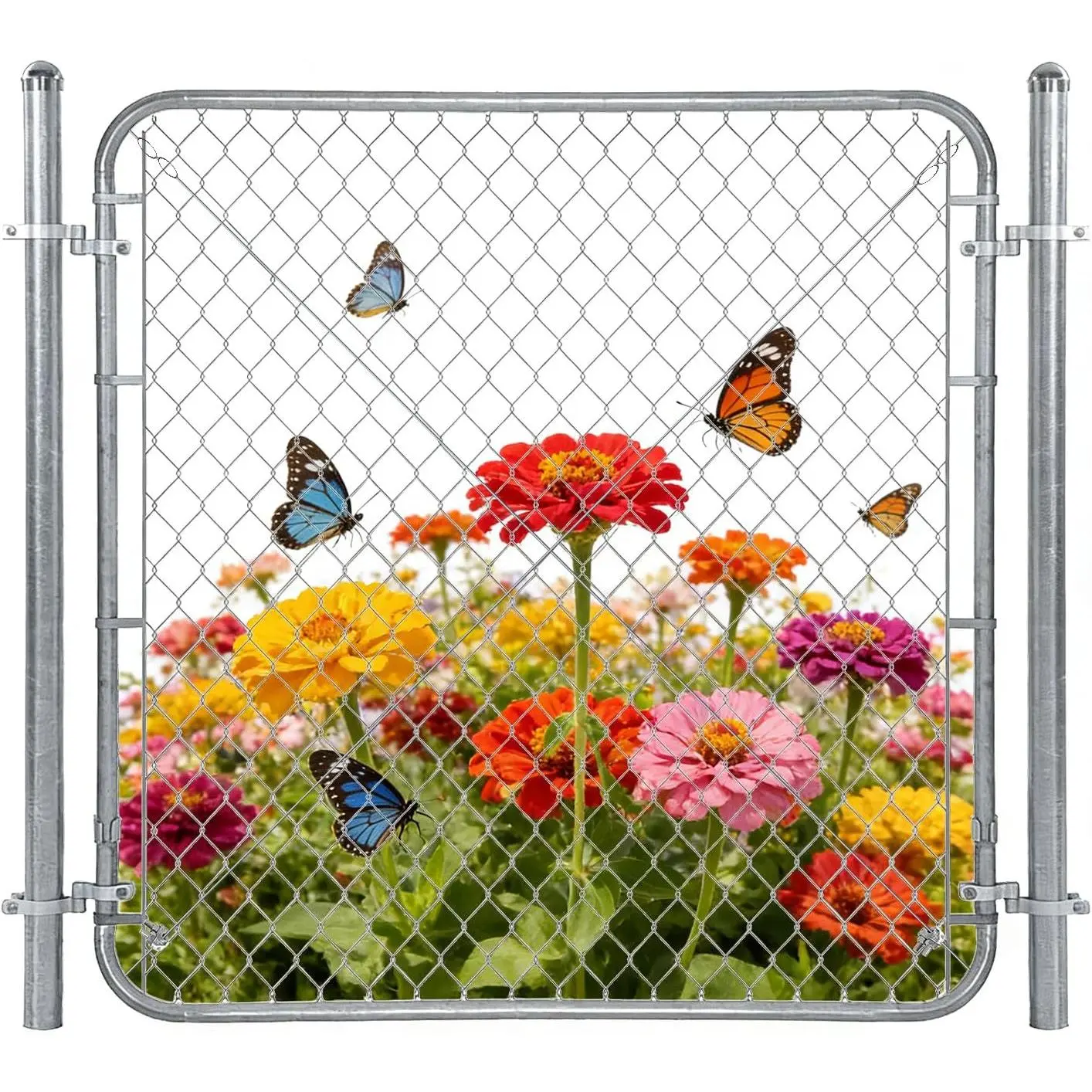 Galvanized Adjustable Chain Link Fence Gate Kit with Posts, 48" H x 24"-72" W Heavy-Duty Metal Gate for Yard, Farm, Outdoor Pet Enclosure & Garden (Home Improvement Supplies)
