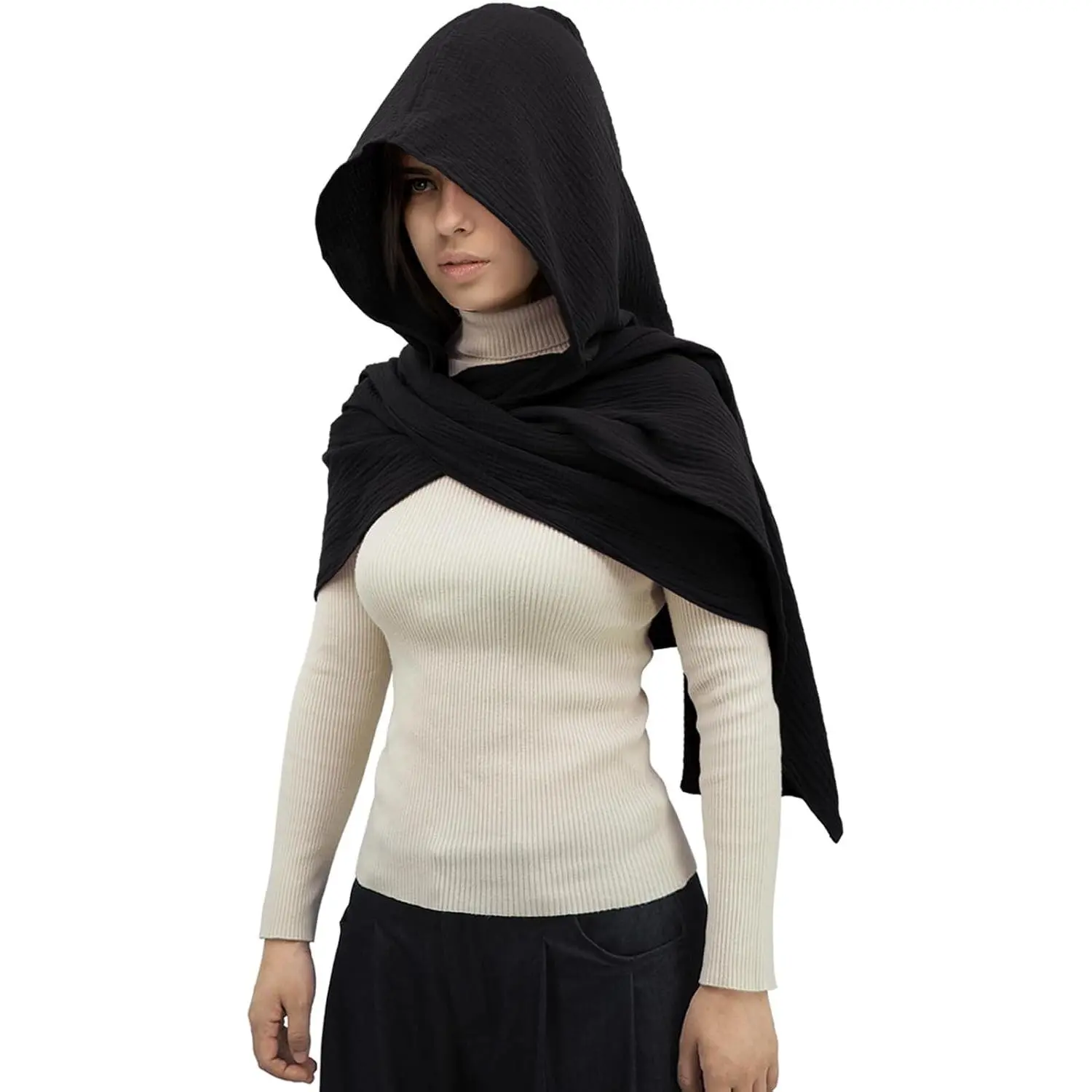 Unisex Medieval Vintage Goth Hooded Cowl Scarf Cape, Multifunctional Linen Cotton Hooded Shawl Wrap Costume(Gift)
