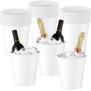 24 Pcs Plastic Ice Buckets for Parties 3 Liters Portable Ice Holder Disposable Wine Cooler for Party Wedding Beverages Champagne Soda and Beer (White)