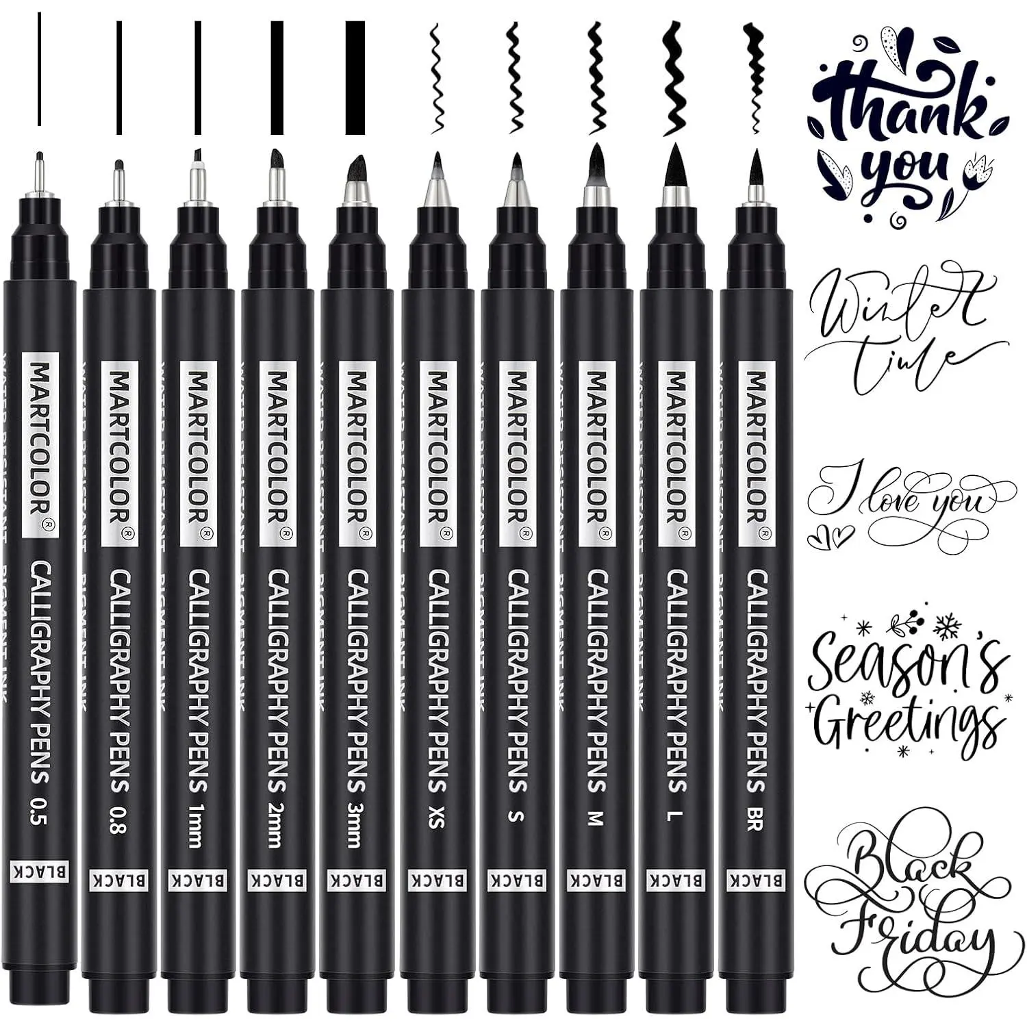 10 Size Calligraphy Pens for Writing, Brush Pen Calligraphy Set | Calligraphy Pens for Beginners, Calligraphy Brush Pens, Hand Lettering Pen for Art Drawing, Sketching, Scrapbooking