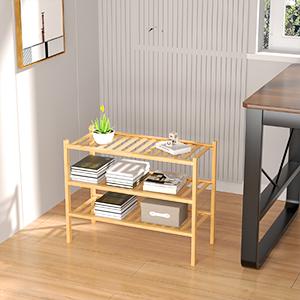3 Tier Bamboo Shoe Rack for Closet Free Standing Wood Shoe Shelf Storage Organizer for Entryway Small Space Stackable 27"x11"x20" (Natural)
