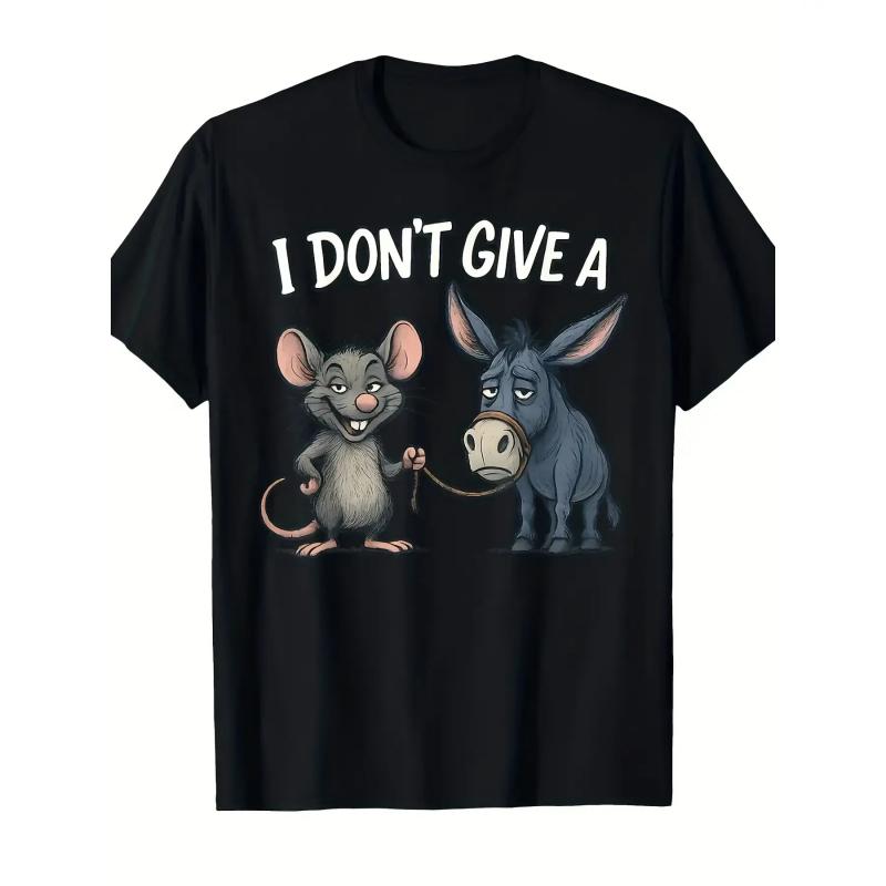 Graphic T-shirt Funny Don't Give a Rat or Donkey T-Shirt – Sarcastic Mouse & Donkey Print Tee, Black Casual Round Neck Short Sleeve Top, Office Humor, Unisex Summer Streetwear, Trending TikTok Tee