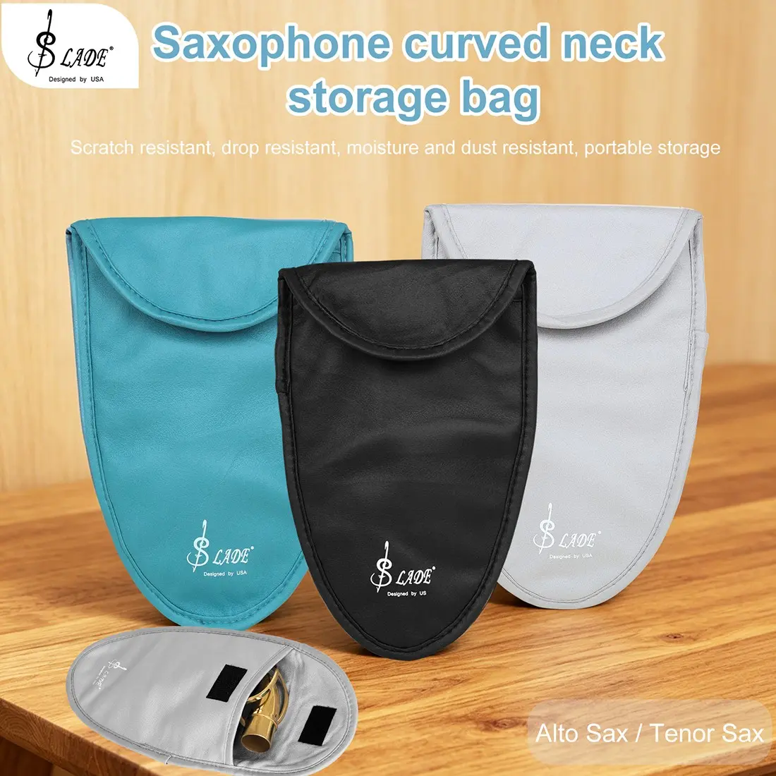 Slade Tenor Saxophone Neck Tech Fabric Storage Bag, Oxford Fabric Cotton Material, Musical Instrument Case, 125x38.5x9.5cm