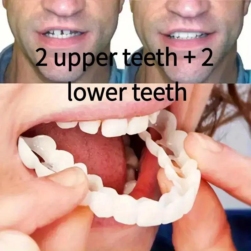 Instant Smile Teeth Fake Teeth for Cosplay Cosmetic Dental Veneers Braces + Case + Pliers Adjustable For Both Men And Women, Featuring A Plaid Design. The Whitening Effect Boosts Confidence.