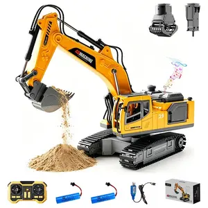 4DRC Remote Control Excavator Toy 14 Channel 3 in 1 Remote Control Digger with Metal Shovel RC Excavator with Light & Sound Full Functional Construction Vehicles for Kids 2 Batteries,Gifts
