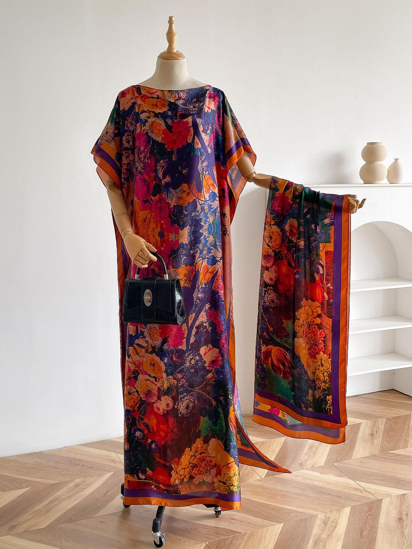 Women's Floral Print Long Scarf & Khimar, Boho Style Scarf & Shawl for Daily Wear, Fashion Accessories for Women & Girls