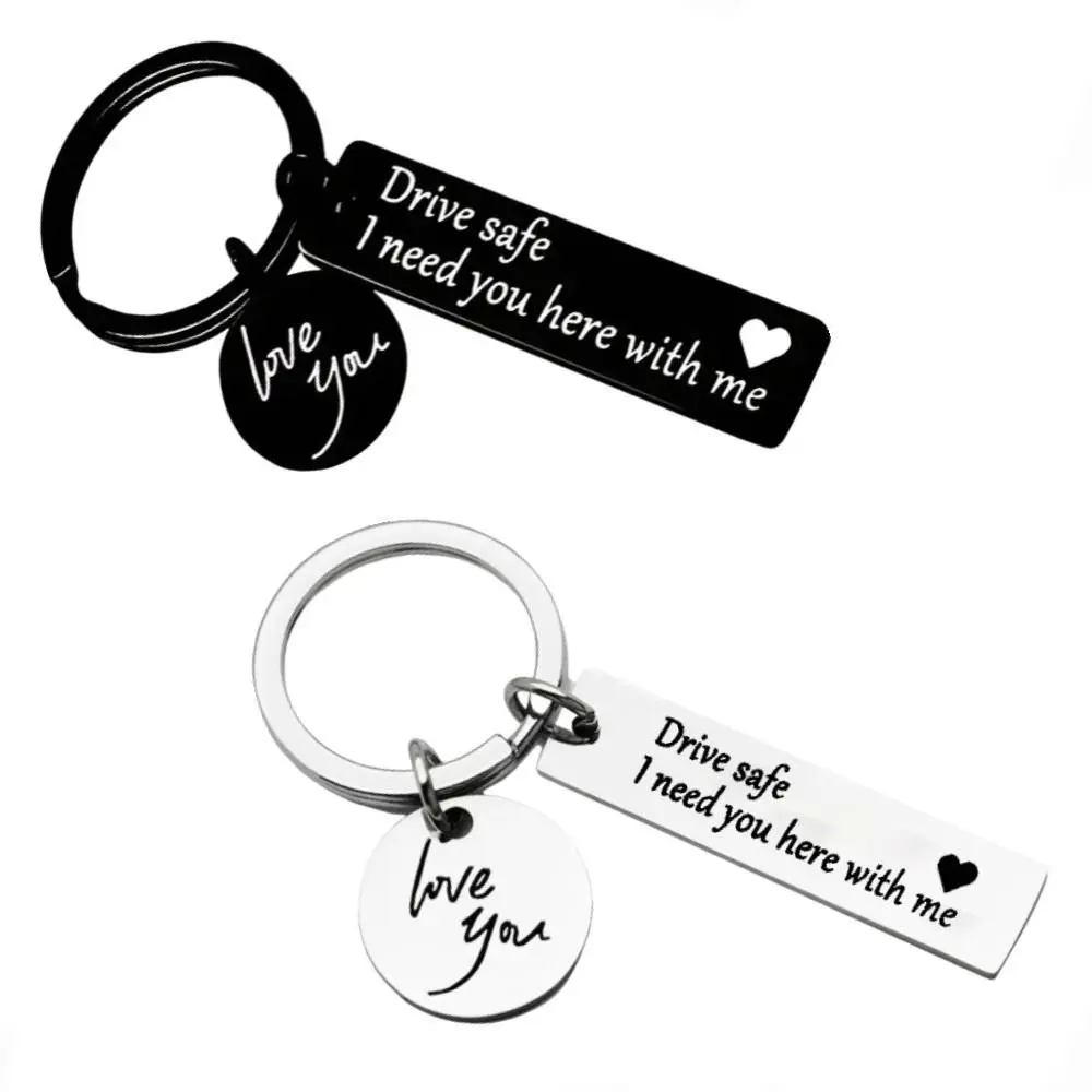 Engraved Sentimental Keychain, Polyester Nylon Tag with Drive Safe Love Message for Boyfriend Husband, New Driver Trucker Couples Gift, Engraved Sentimental Text Keychains, Gifts For Boyfriend, Driving Safe - Love You Black, Keyring, Love You Charm