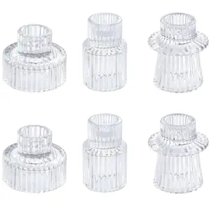 6 Pack Glass Taper Candle Holders, Clear Small Candlestick Tapered Holder for Candles Sticks, Tapers Candleholders for Wedding Christmas Thanksgiving Party Table Decor