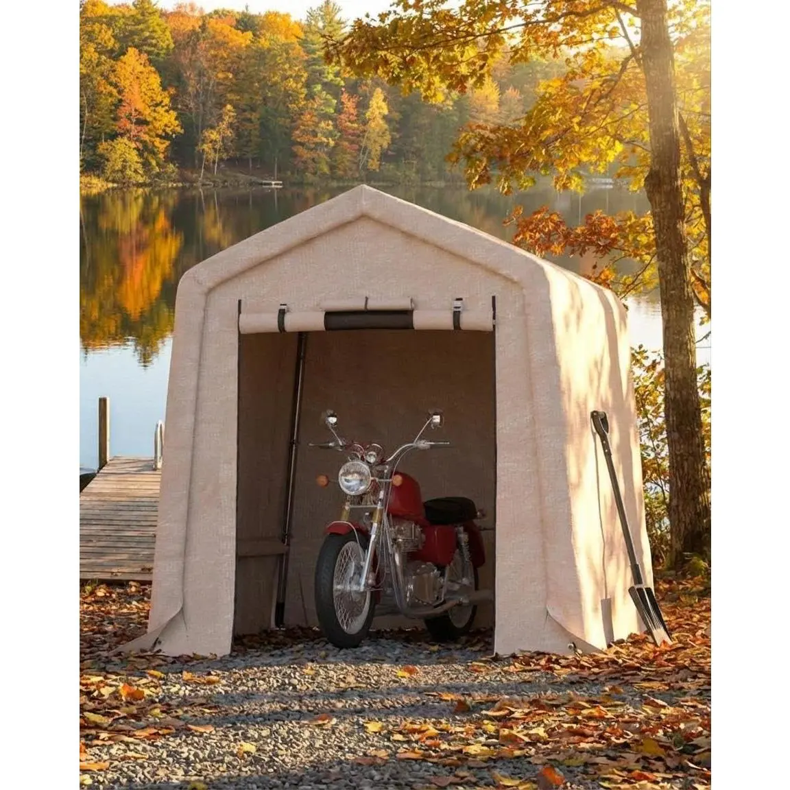 GARVEE 6X6Ft Outdoor Storage Shed, Portable Garage with Roll-Up Door & Vent, 240G Heavy-Duty Waterproof PE Tarp & UV-Resistant, Carport Tent for Motorcycle, Firewood, Garden Tools, Khaki