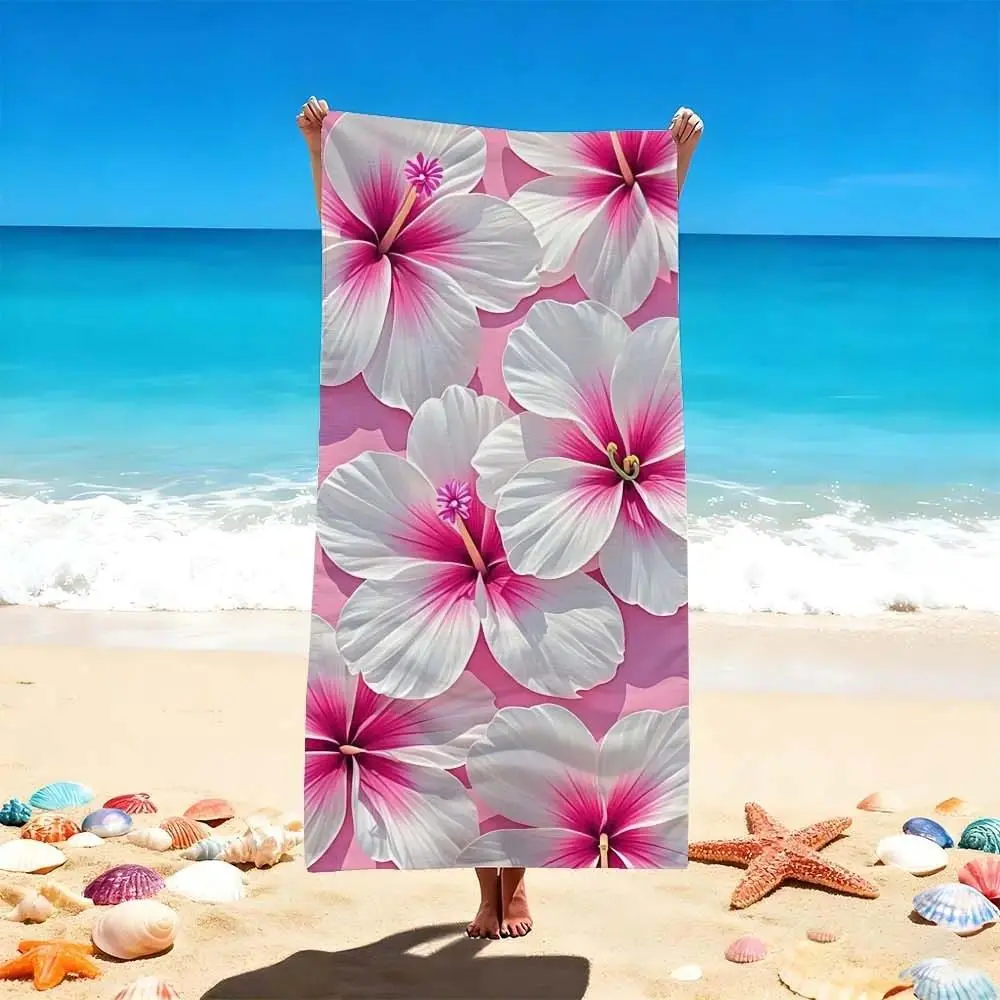 Floral Printed Polyester Beach Towel - Quick Dry, Water Absorbent, Lightweight Travel Towel for Swimming, Classic