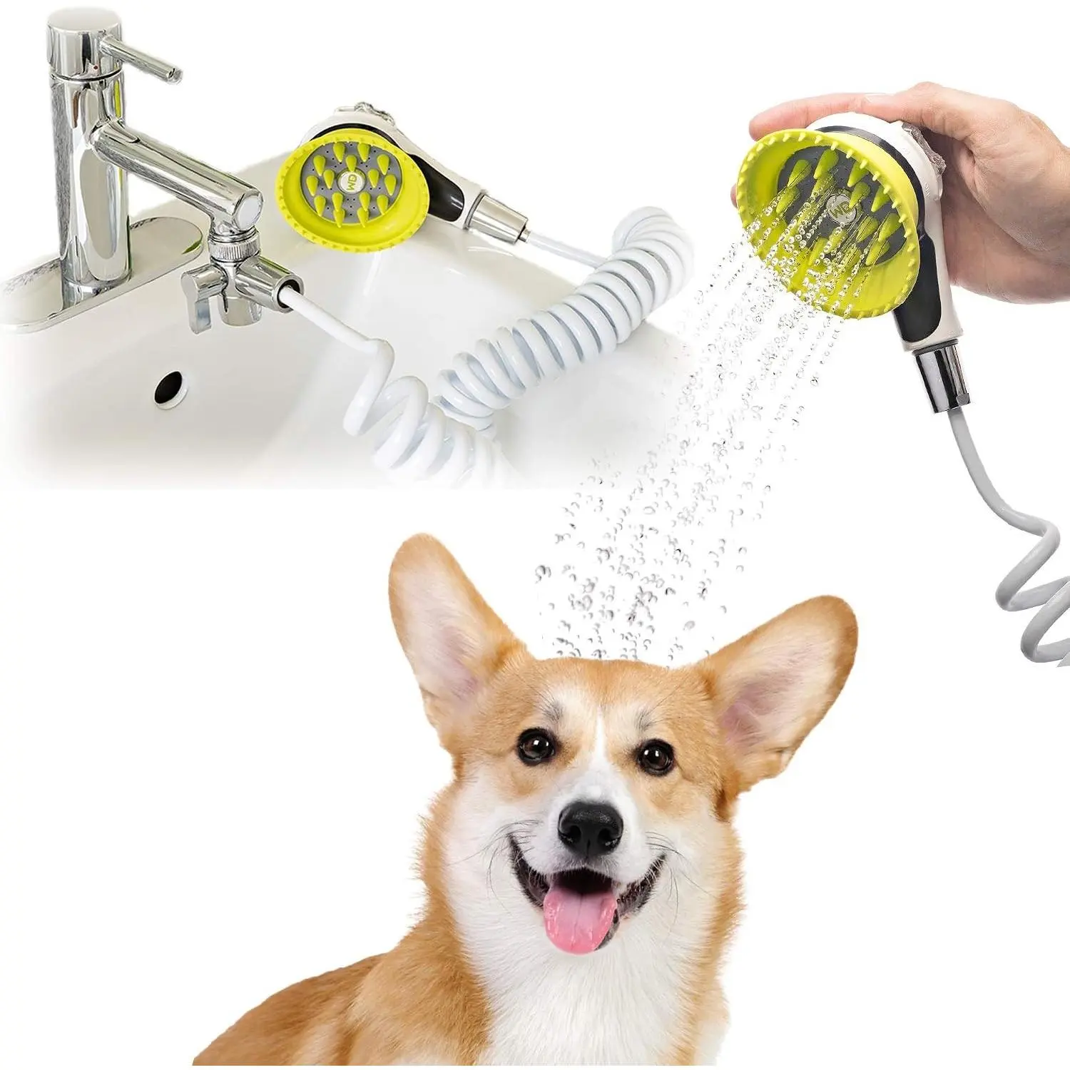 Quality Sink Faucet Pet Wash Kit with Splash Shield Handle and Rubber Grooming Teeth Fits Kitchen, Bathroom, Utility & Laundry Sink Faucets, Bonus Garden Hose Attachment