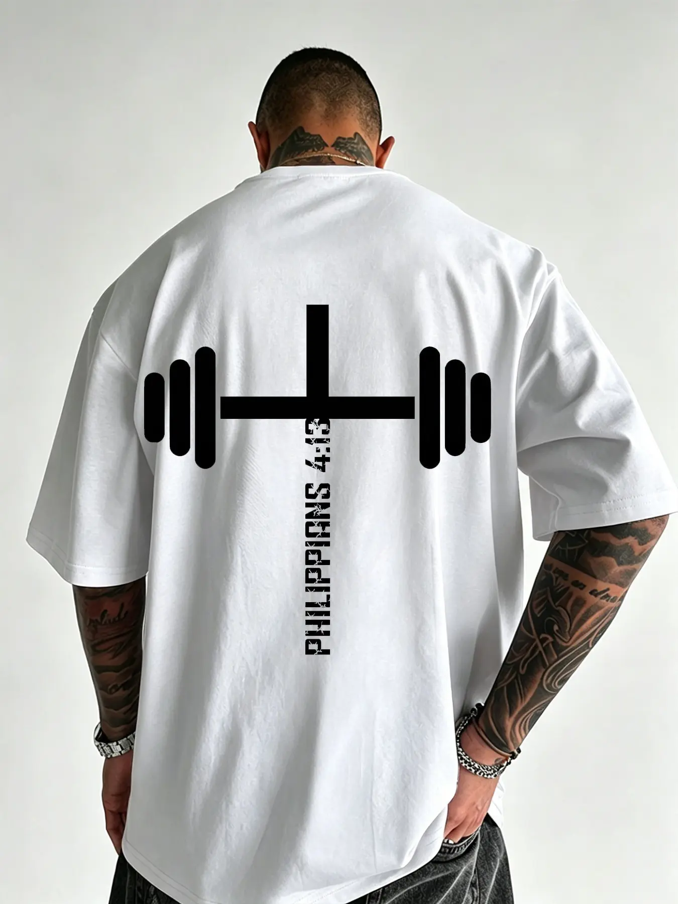 Men's Fitness T-Shirt with Barbell and Deadlift Print, Loose Training Top, Athletic Training Tops, Summer Workout Clothes, Suitable for Squat and Bench Press