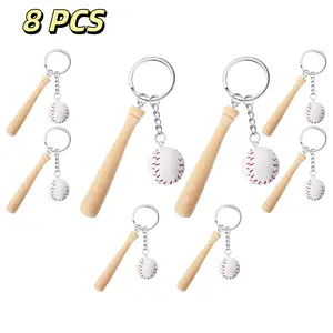 8pcs Mini Baseball Keychain with Wooden Bat for Sports Theme Party Team Souvenir Athletes Rewards Party Favors Women and Men